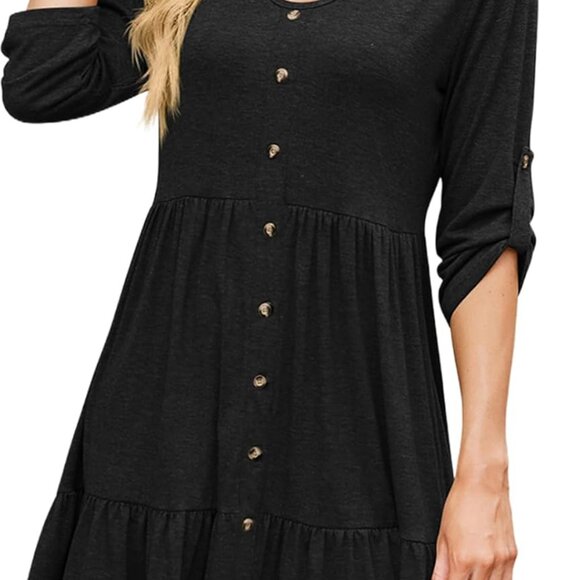 Dresses & Skirts - Women's Midi Dress V Neck Ruffle Long Sleeve Beach Party Elegant Casual